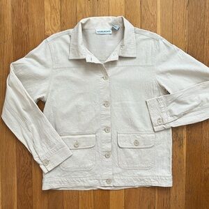 Vintage 100% Cotton Chore Coat Crinkle Texture Lightweight Jacket in Light Beige